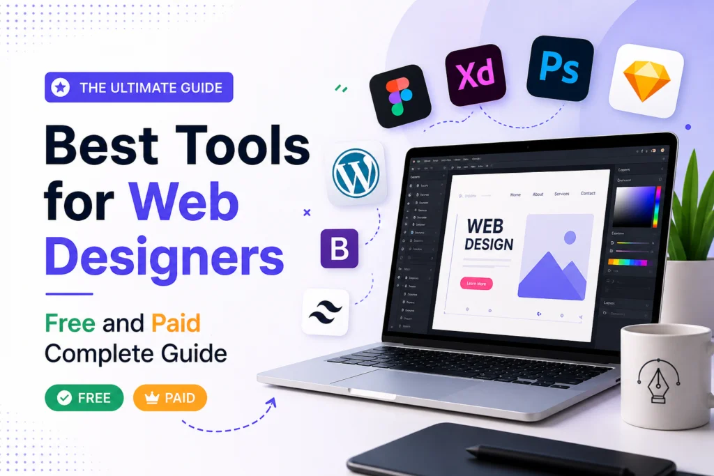 Best free and paid web design tools 2026 including Figma Photoshop and WordPress